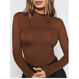 Reformation Bailey Long Sleeve Knit Top in Chestnut Brown